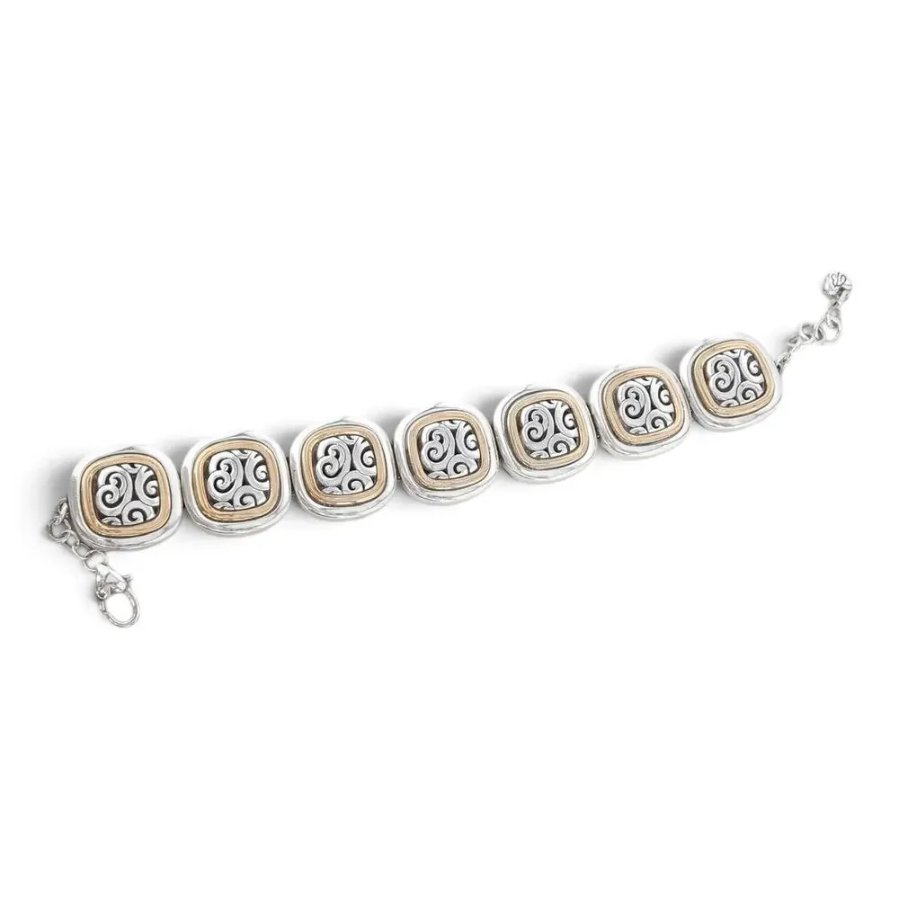 Brighton Spin Master Two Tone Scrolled Link Bracelet Silver Gold Lobster